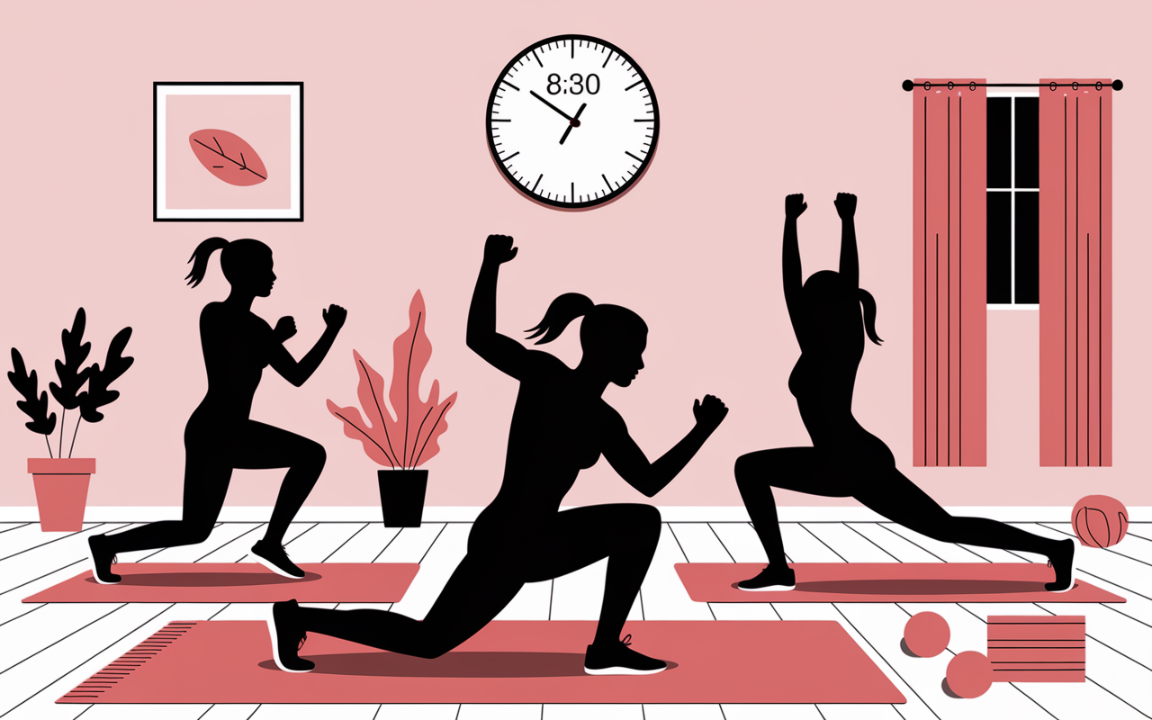 Silhouettes HIIT burpees squats jumping jacks timer interieur
