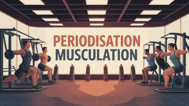 Salle de musculation, silhouettes, titre periodisation musculation, ambiance moderne