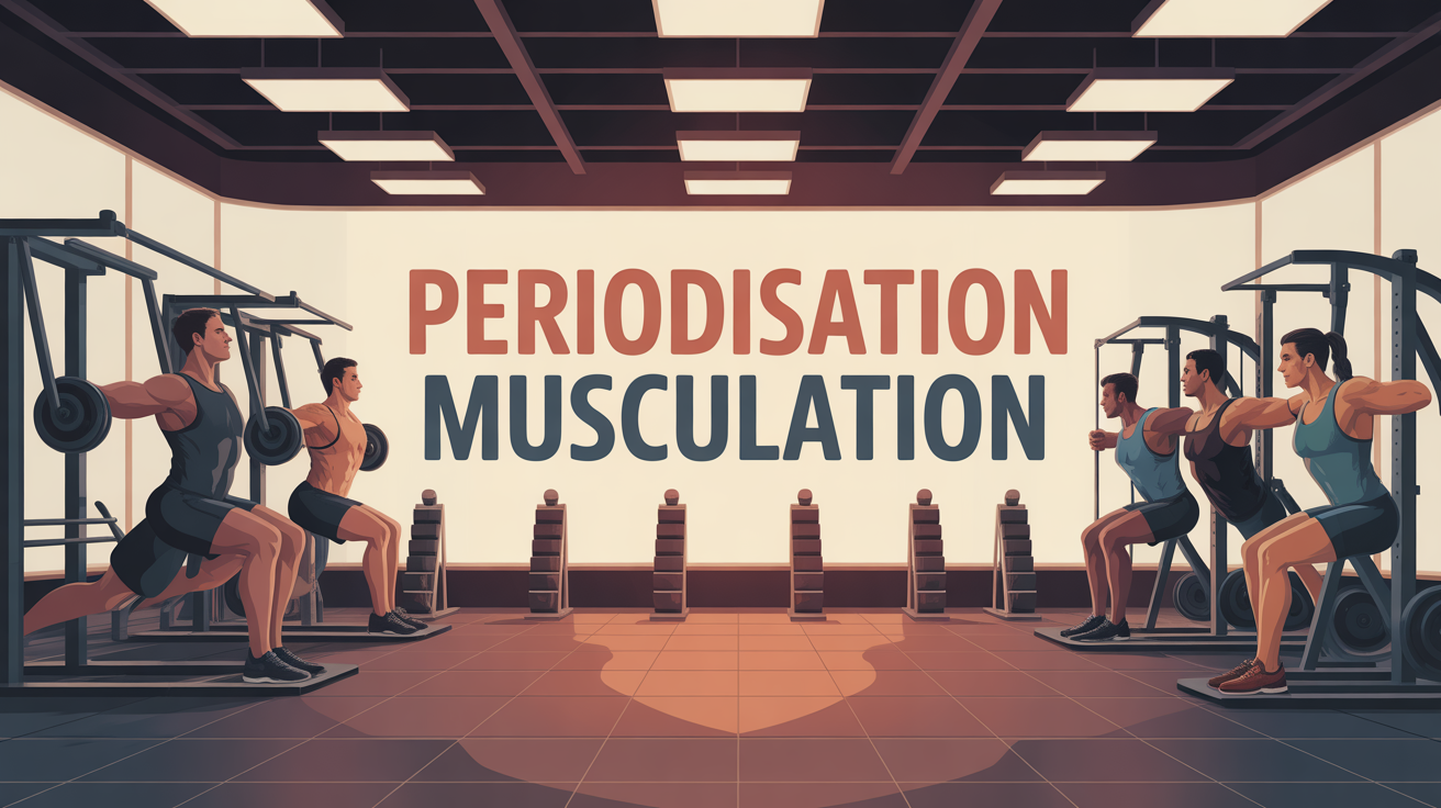 Salle de musculation, silhouettes, titre periodisation musculation, ambiance moderne