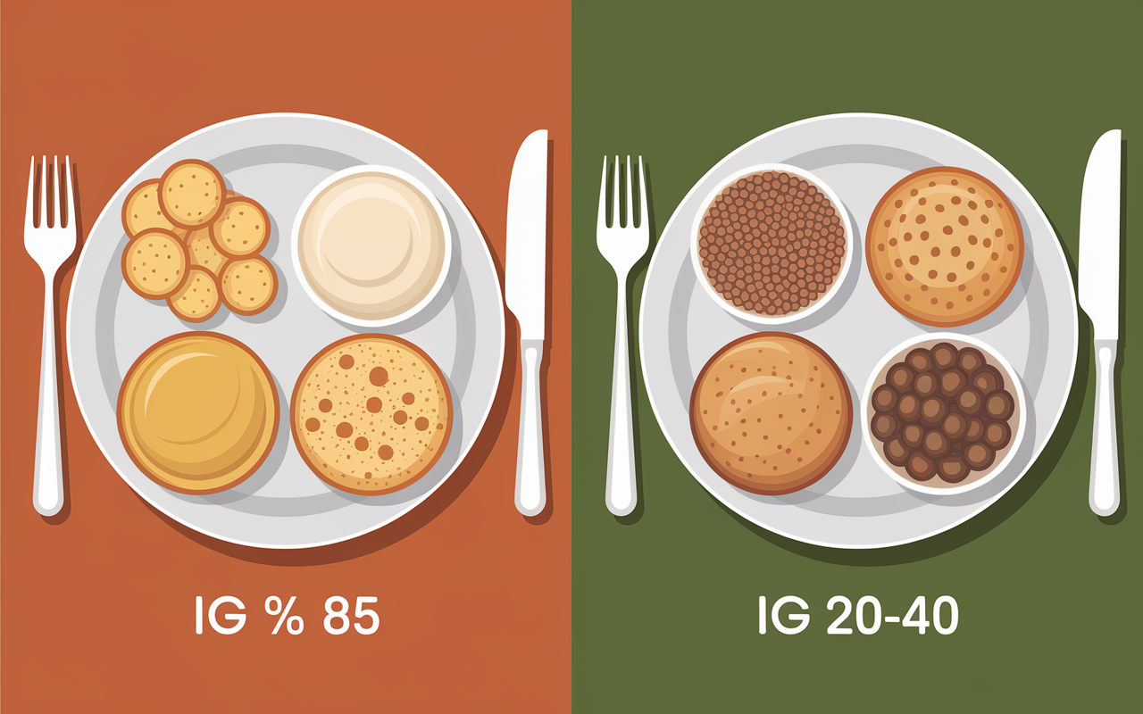Comparaison assiettes IG bas IG élevé visuel