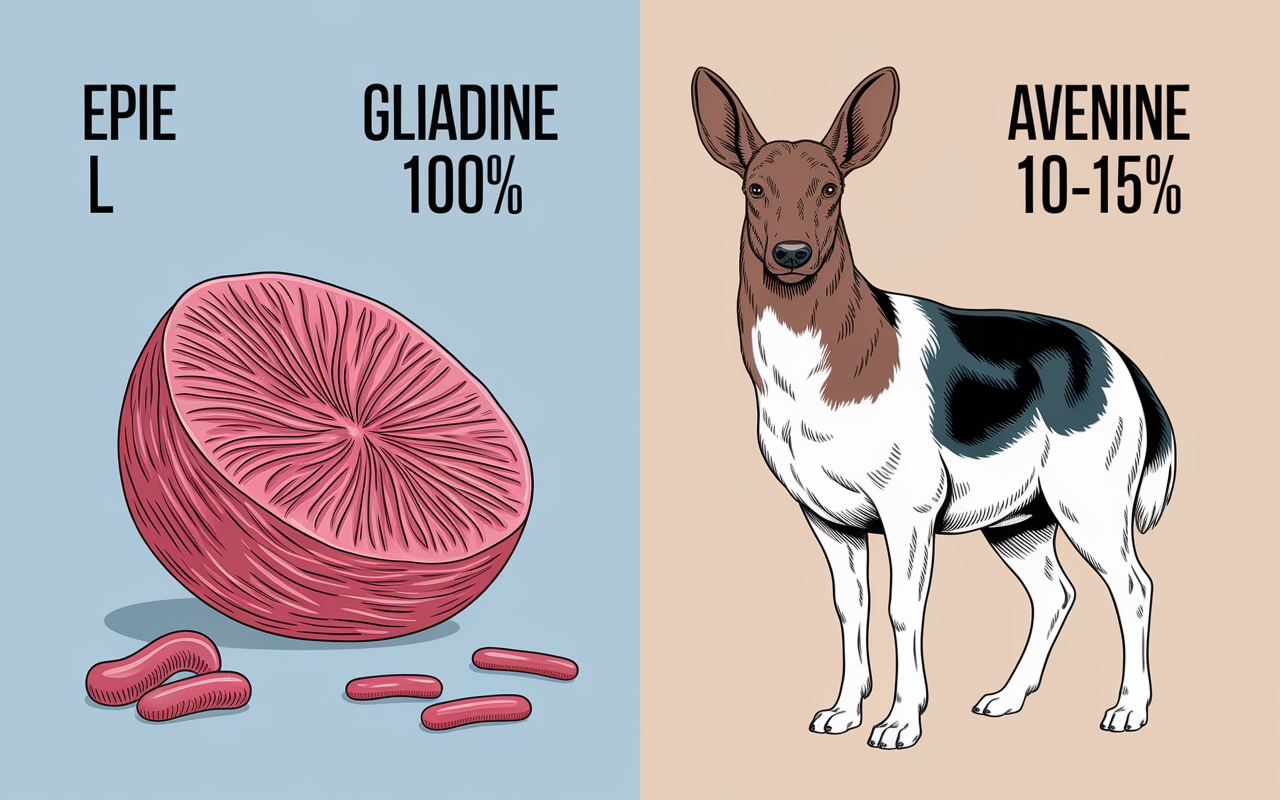 Tableau comparatif entre gluten d'avoine (avénine) et blé (gliadine)
