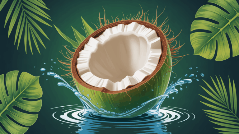 Image noix de coco verte ouverte et eau de coco qui s'ecoule