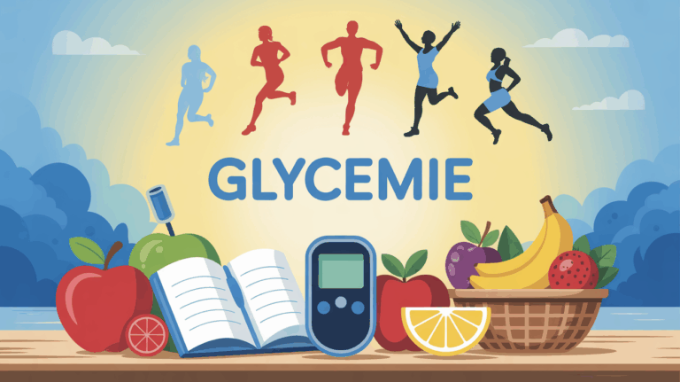 illustration glycemie glucometre carnet fruits sport