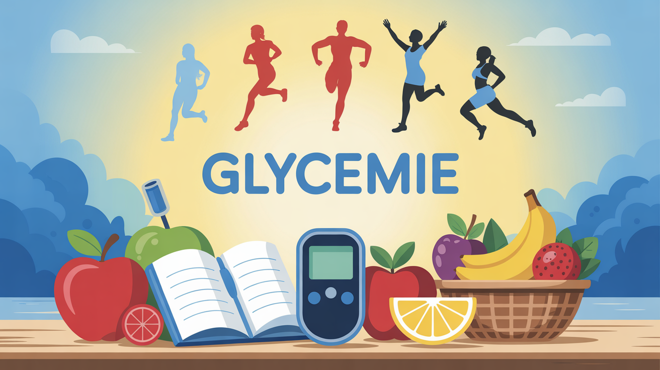illustration glycemie glucometre carnet fruits sport