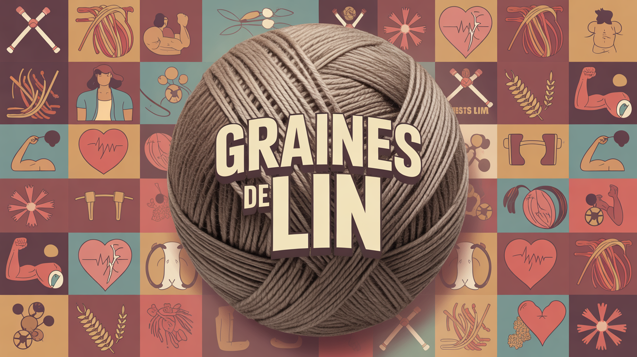 bol graines de lin doré brun avec symboles cœur fibres muscles