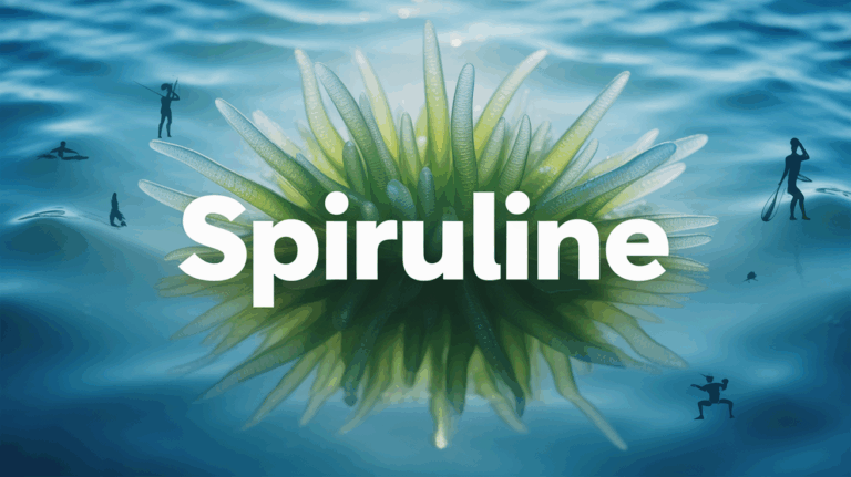 Illustration stylisée de spiruline et sportifs