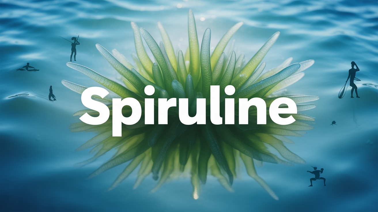 Illustration stylisée de spiruline et sportifs
