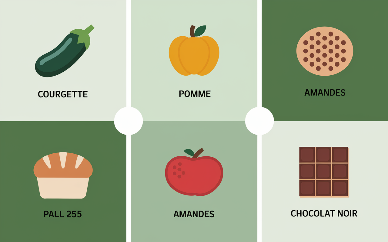 Graphique tableau IG bas aliments code couleur vert