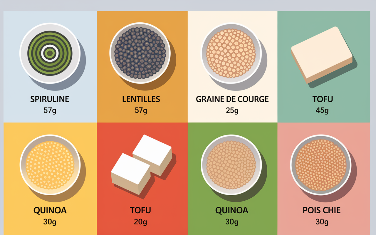 tableau graphique proteines vegetales spiruline lentilles tofu quinoa