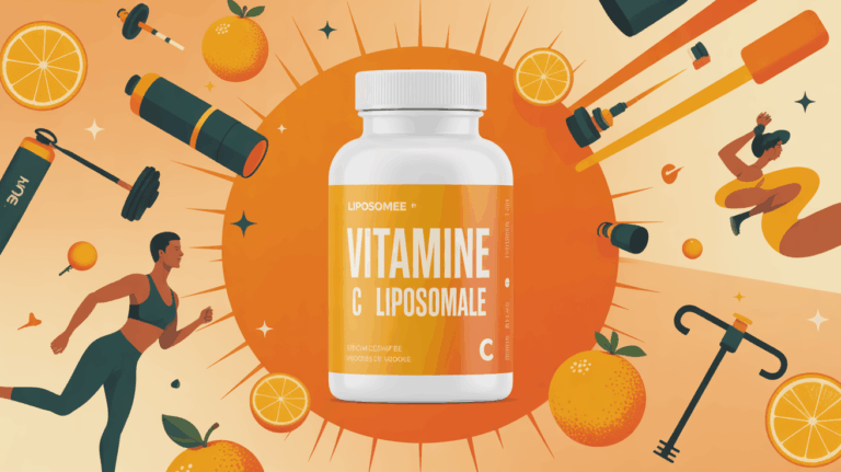 Flacon vitamine C liposomale avec accessoires sportifs