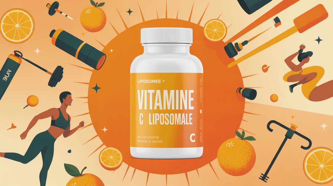 Flacon vitamine C liposomale avec accessoires sportifs