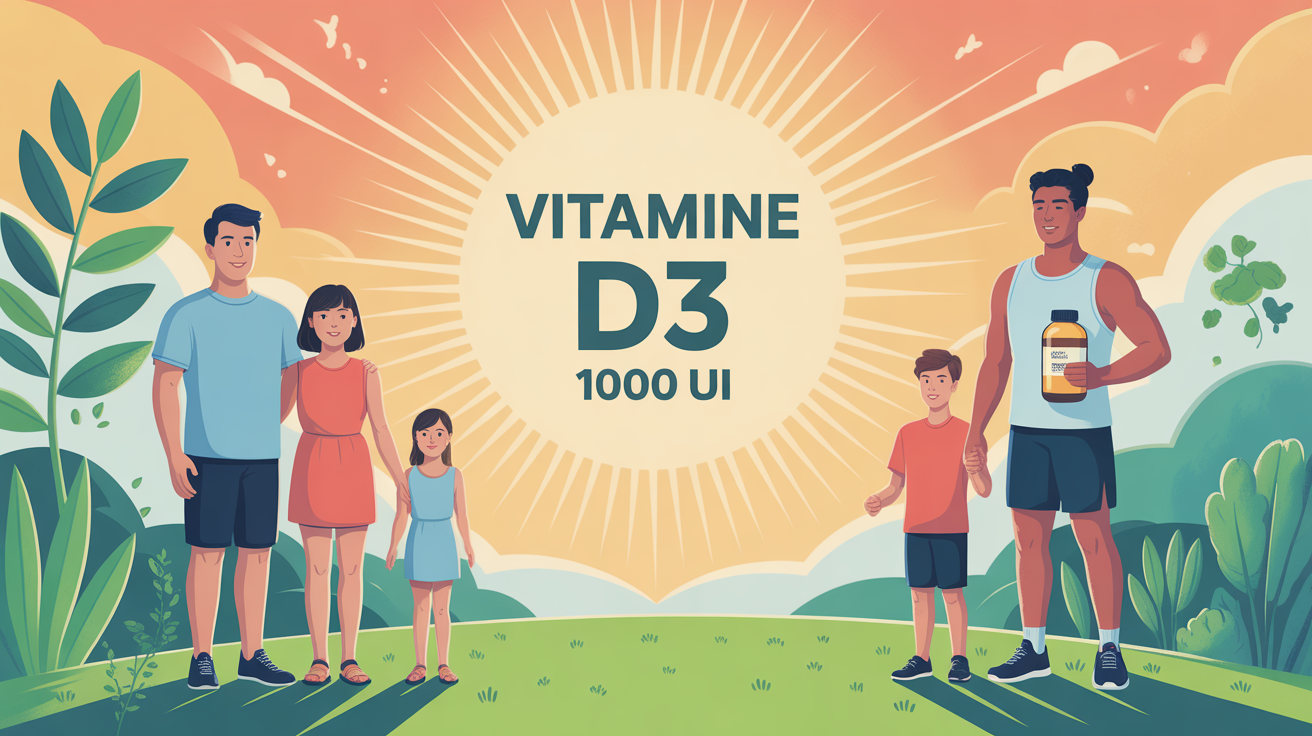 Illustration vitamine D3 1000 UI famille sportif