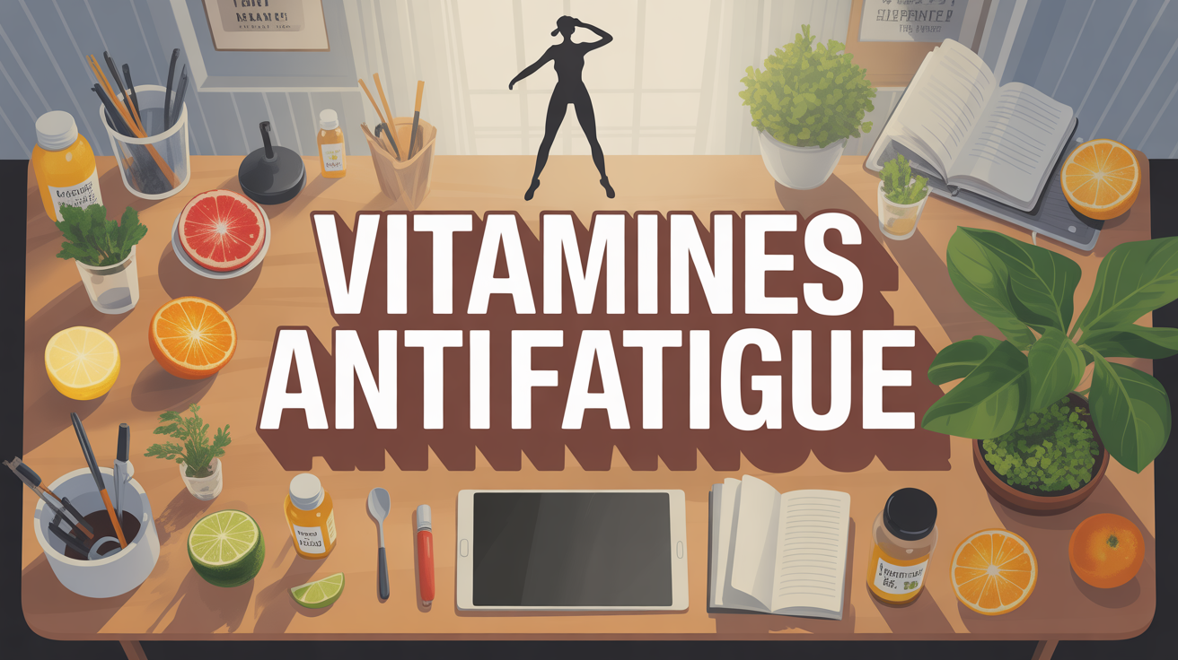 vitamines antifatigue sur bureau lumineux, objets et sportive