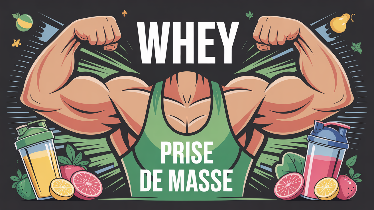 whey prise de masse avec haltere, shaker, fruits