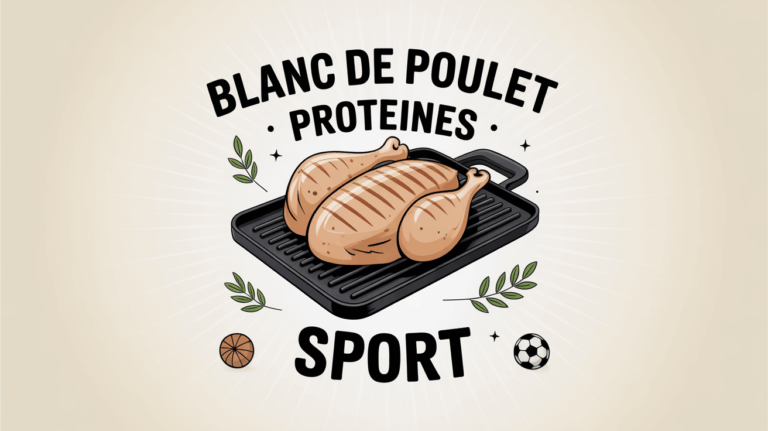 filet de blanc de poulet grillé avec icones sportives et titre proteines sport