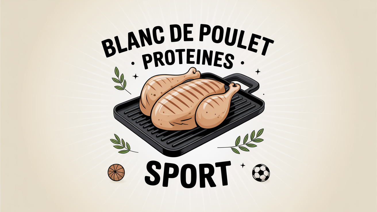 filet de blanc de poulet grillé avec icones sportives et titre proteines sport