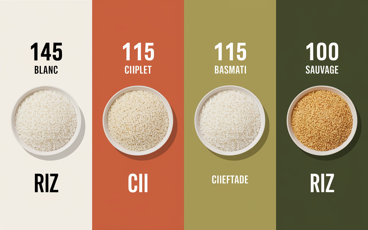 comparatif calories riz cuit blanc complet basmati sauvage