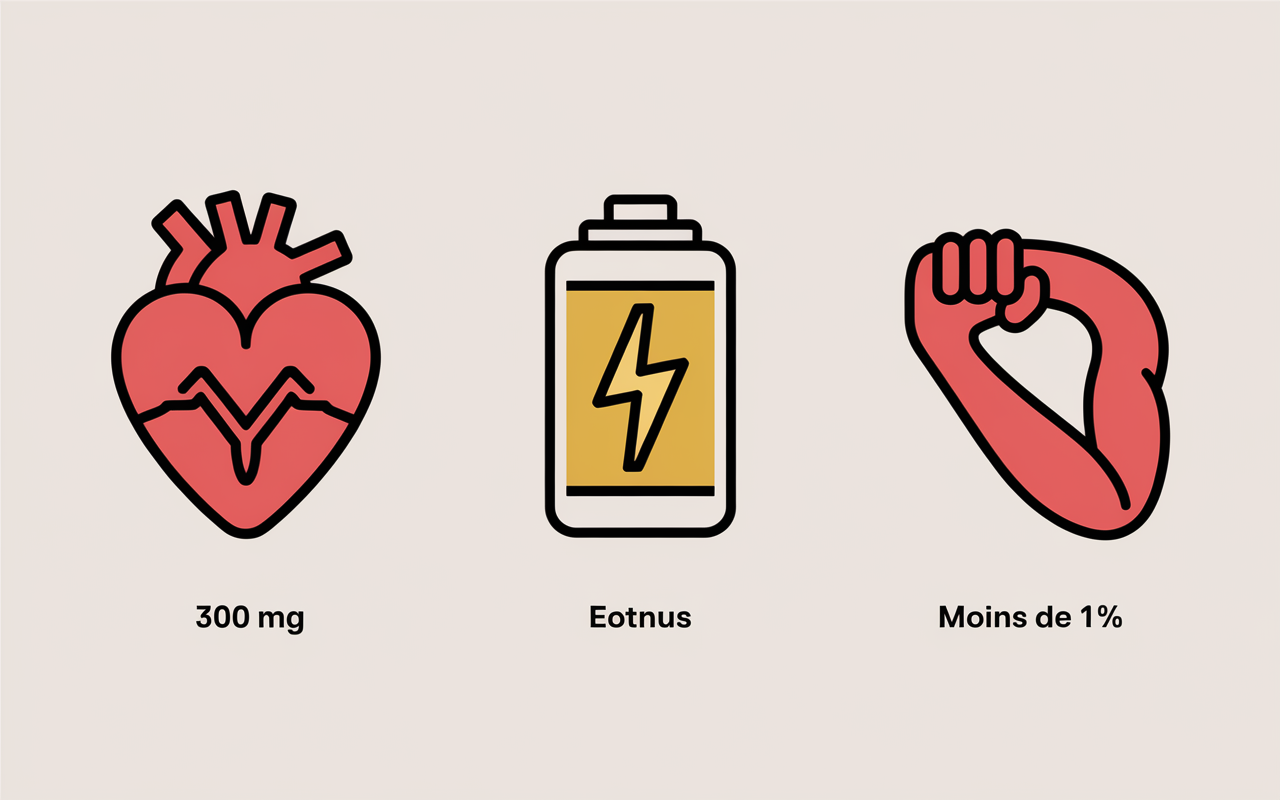 Icônes cœur protégé, tonus, muscle, chiffres Coenzyme Q10