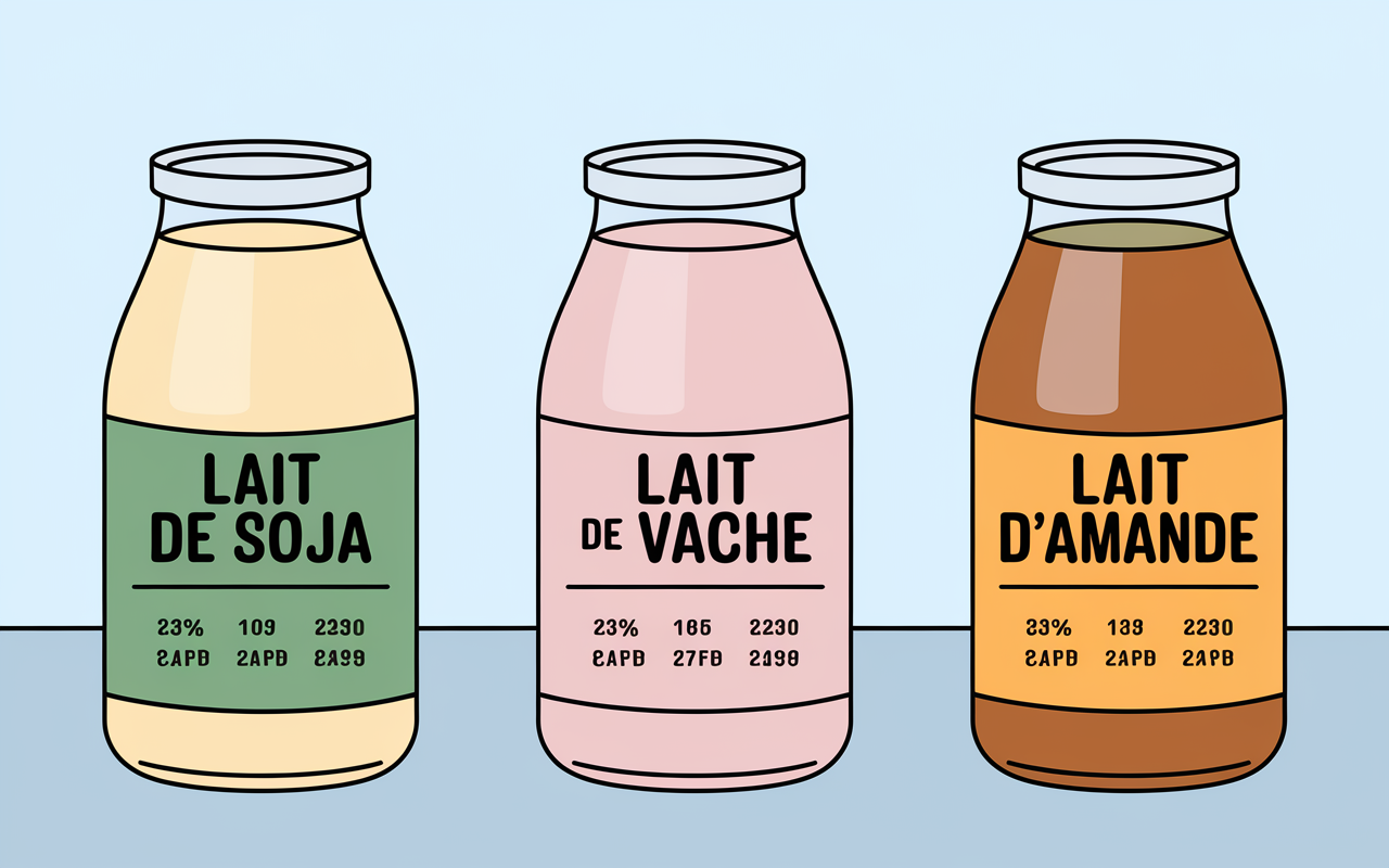 infographie valeurs nutrition lait de soja vache amande