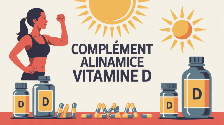 illustration complement alimentaire vitamine d flacon capsules soleil sport