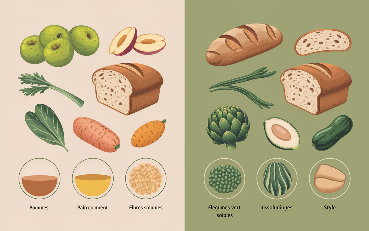 Fibres solubles insolubles aliments pommes avoine pain complet artichaut