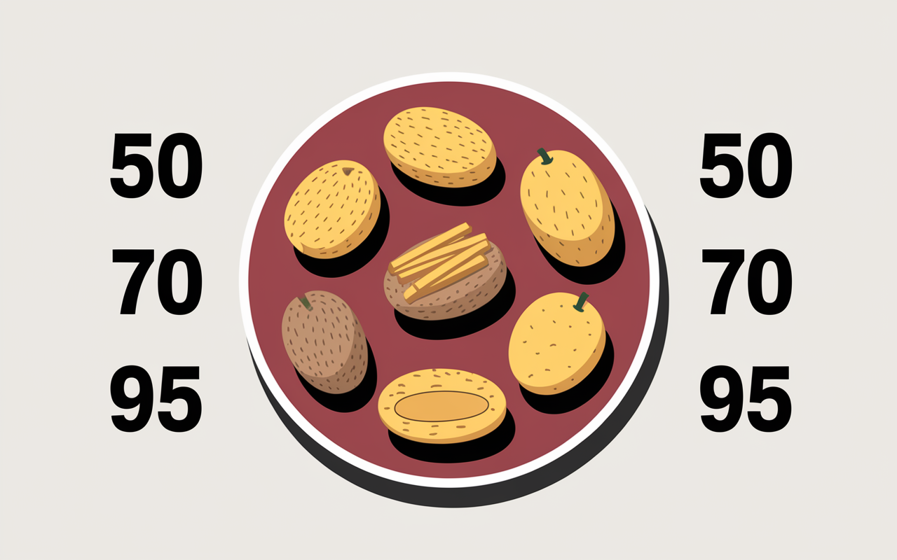 Différents types de pommes de terre avec IG 50 70 95 style infographie