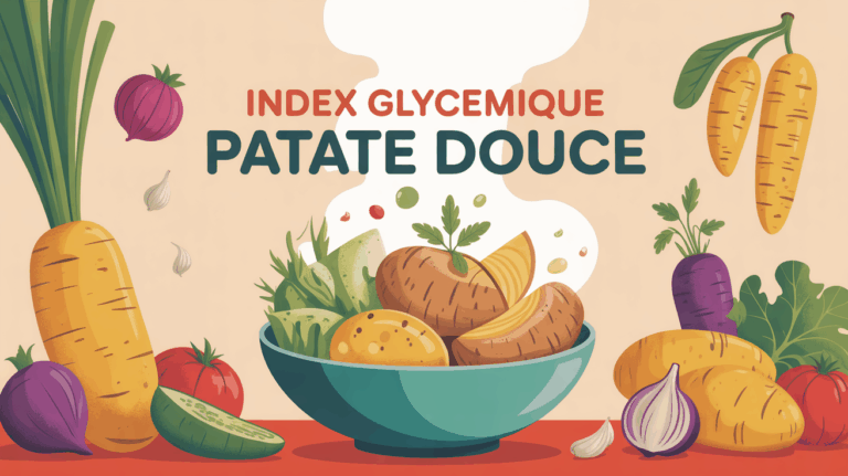 assiette équilibrée avec patate douce vapeur et index glycémique