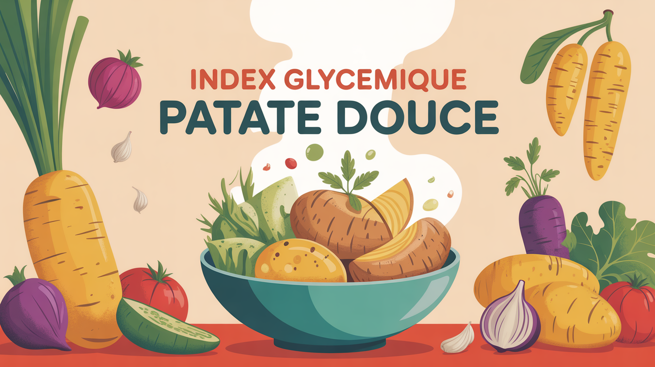 assiette équilibrée avec patate douce vapeur et index glycémique