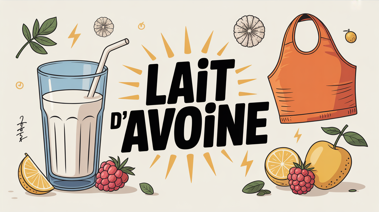 verre de lait d avoine avec flocons haltere et fruits sur fond sportif