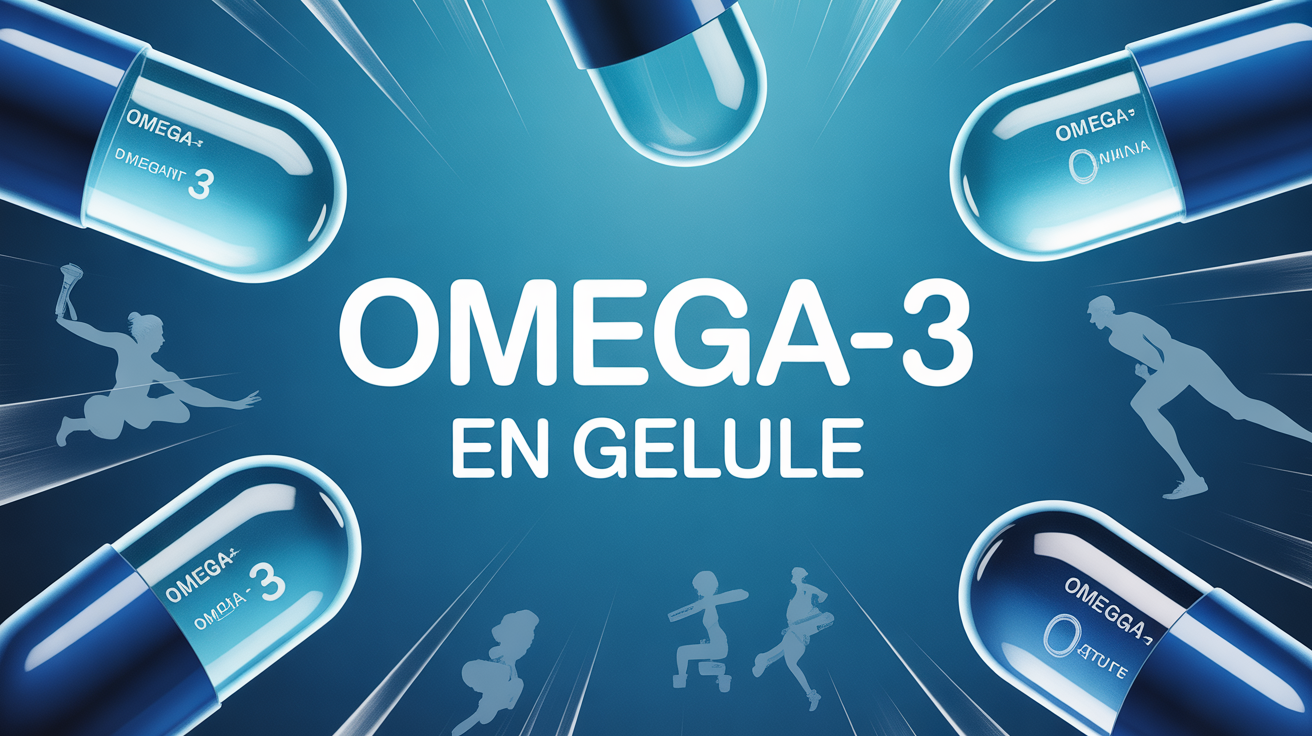 capsules omega 3 en gelule avec silhouettes sportives