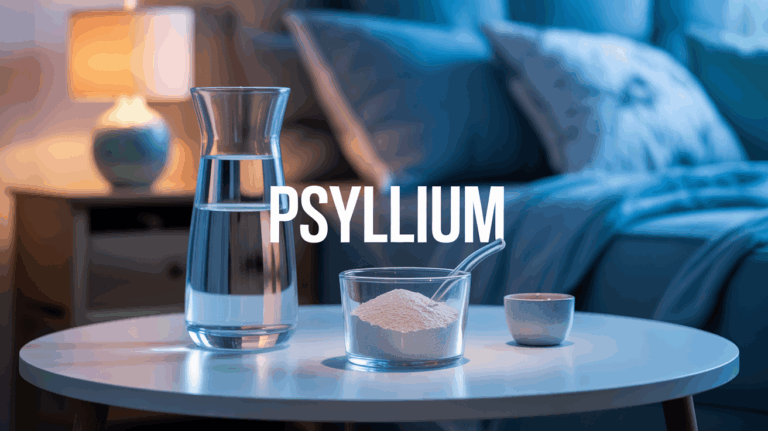 psyllium routine du soir, carafe d'eau, cuillère poudre