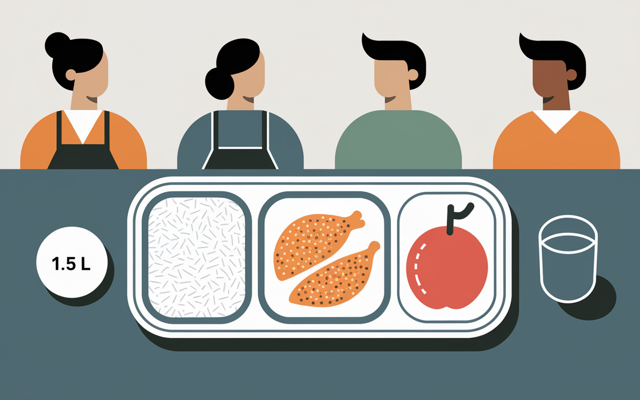 plateau repas regime sans residus avec riz poulet compote