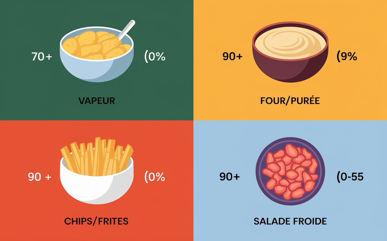 tableau IG pomme de terre cuisson vapeur four chips salade