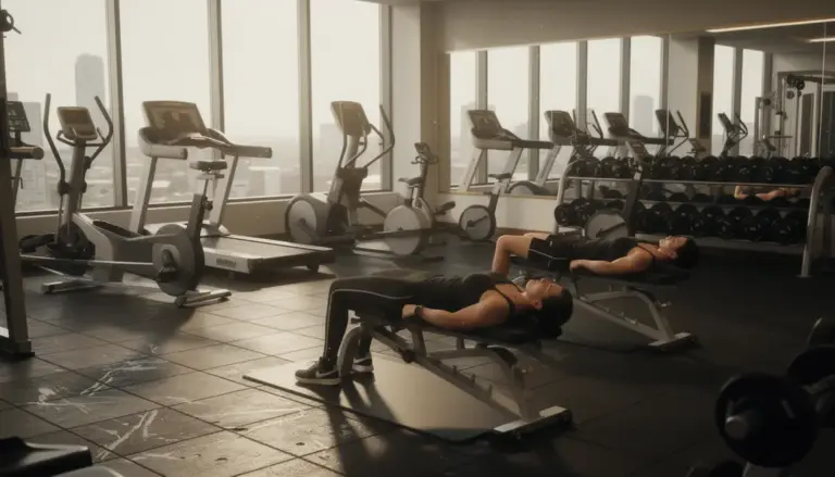 Salle de sport moderne, sportifs abdos, cardio, haltères, brûleur de graisse abdominale