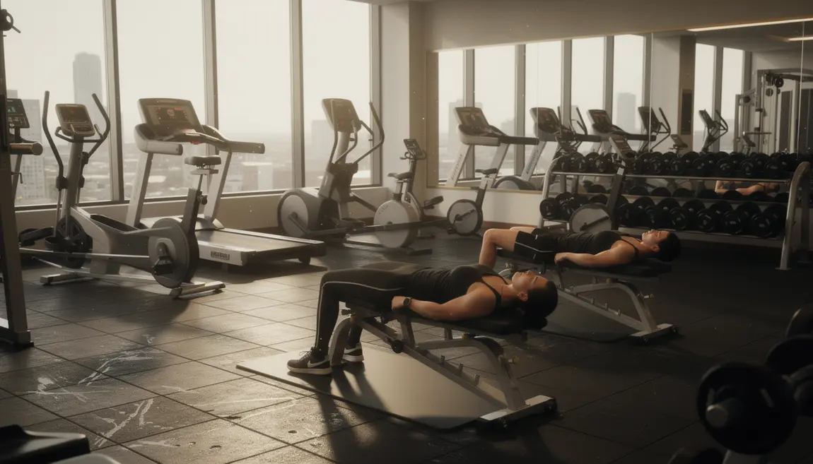Salle de sport moderne, sportifs abdos, cardio, haltères, brûleur de graisse abdominale