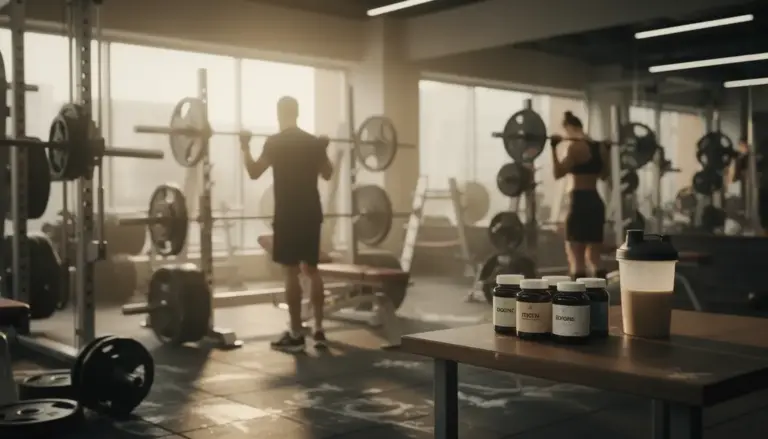 Photo salle musculation avec complements alimentaires brule-graisse