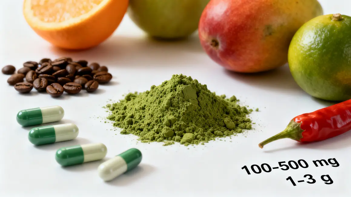 Tableau ingrédients brûleur de graisse abdominale capsules thé vert caféine dosages
