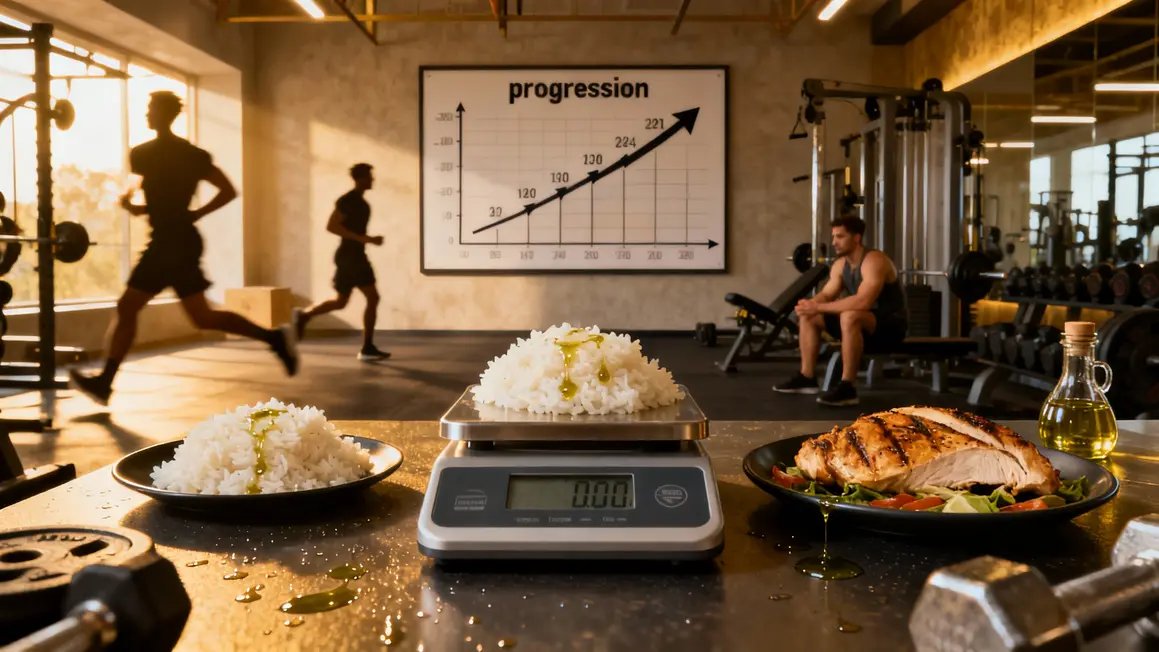 Athlètes repas pesés nutrition sport progression graphique