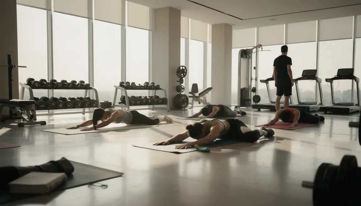 salle de sport silhouettes etirements musculation