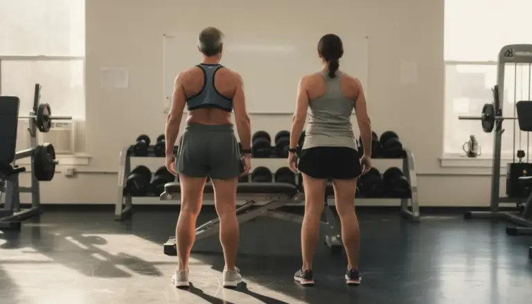 homme et femme musculation après 40 ans salle lumineuse