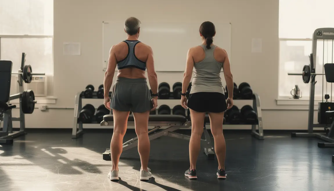 homme et femme musculation après 40 ans salle lumineuse