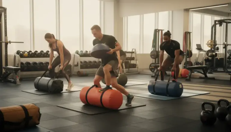 Utilisation de sacs lestés musculation en salle sur tapis