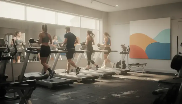 Salle musculation avec fatigue énergie silhouettes progression