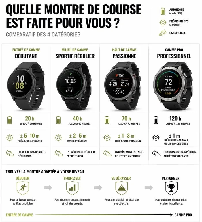 Tableau comparatif des meilleures montres running GPS selon l'autonomie et le prix