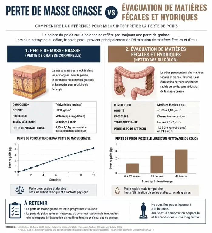 Infographie expliquant le lien entre nettoyage du côlon et perte de poids réelle