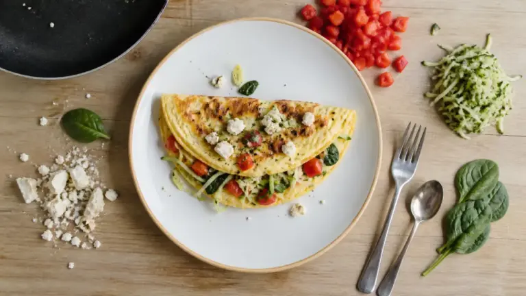 Omelette healthy aux légumes et feta, vue de dessus