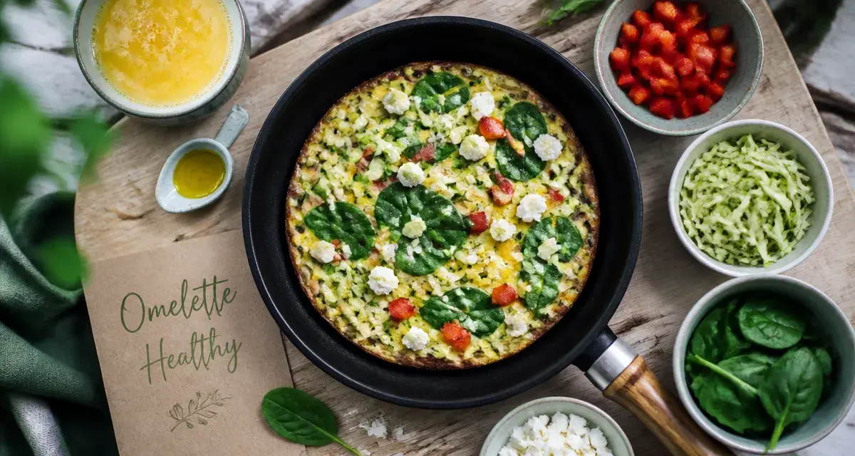 Omelette healthy aux légumes et feta, vue de dessus