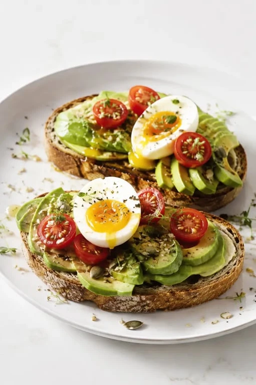 Petit dej équilibré recette de tartines œuf avocat et tomates
