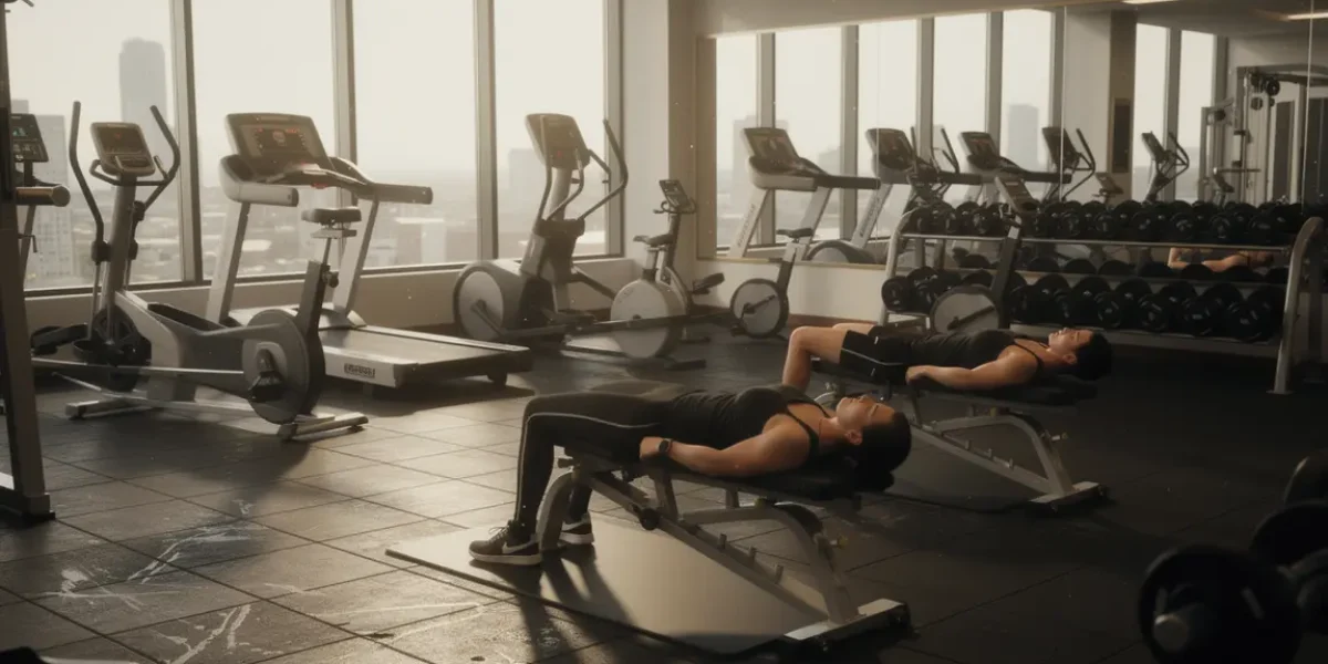 Salle de sport moderne, sportifs abdos, cardio, haltères, brûleur de graisse abdominale