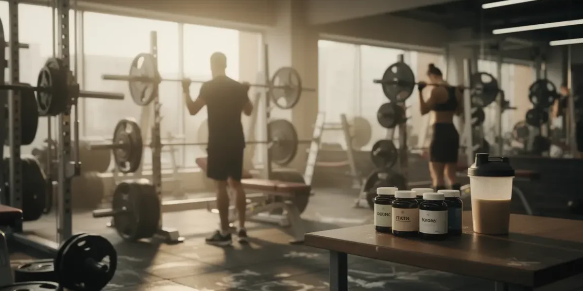 Photo salle musculation avec complements alimentaires brule-graisse